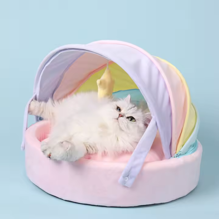 Casa De Gato Colchón De Descanso Arcoíris Cómodo Y Cálido Para Invierno Nido De Gato Transpirable Tamaño 46x46x32CM Apto Para Gatos Y Pequeños Perros - 1