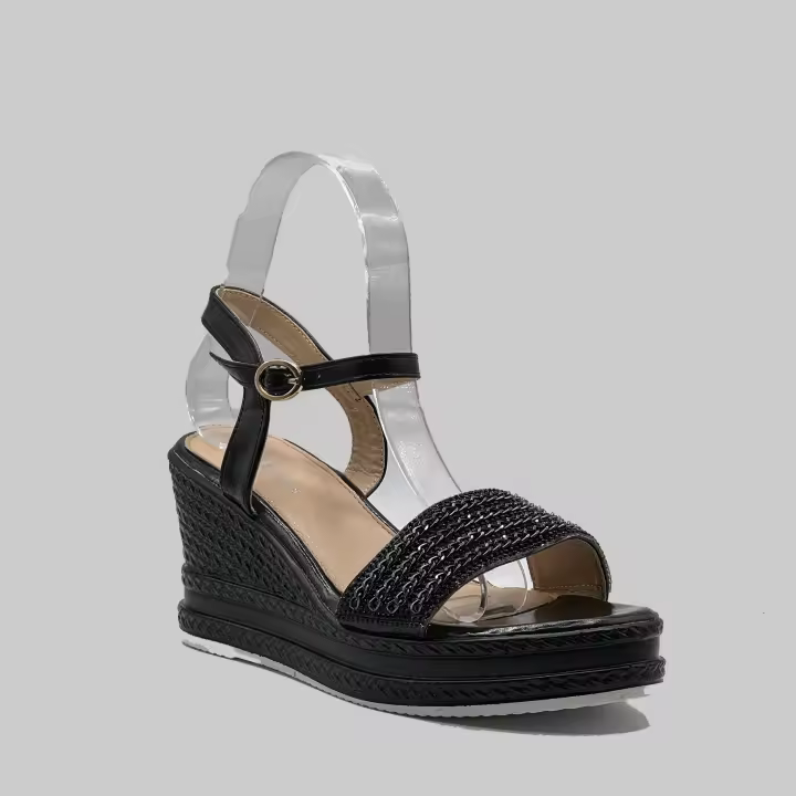 JZ Hermanos Sandalias de cuña con punta abierta con diseño trenzado para mujer - 1