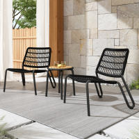 Bistro Set Muebles de Balcón de Maple galvanizado 3 piezas, Cuerda trenzada a mano, tablero de Madera, Silla con capacidad de carga de 160 kg, para Terraza, Jardín y balcón, Negro - details 1