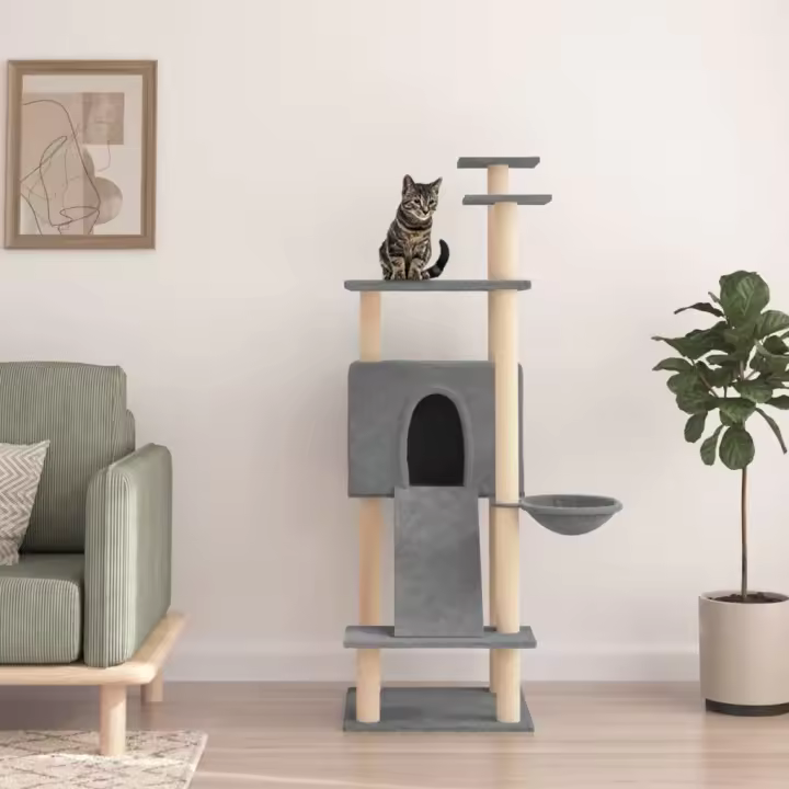 vidaXL Rascador para Gatos con Postes Árbol Torre de Escalada Sisal Color Crema,  Gris claro,  Gris oscuro y mas - 1