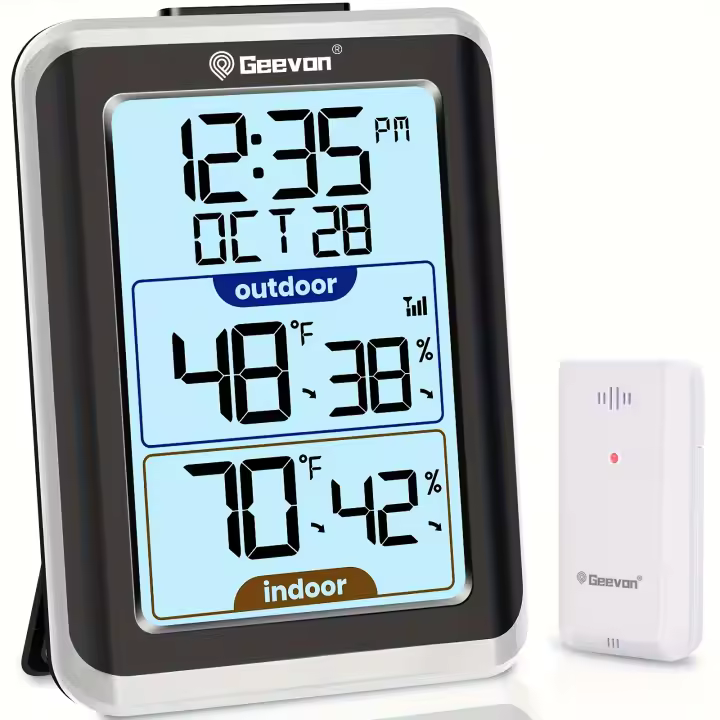 GEEVON Termómetro Y Higrómetro Digital Inalámbrico Para Interior Y Exterior Con Tiempo Alcance De 200 Pies/60 Metros Medidor De Temperatura Y Humedad - 1