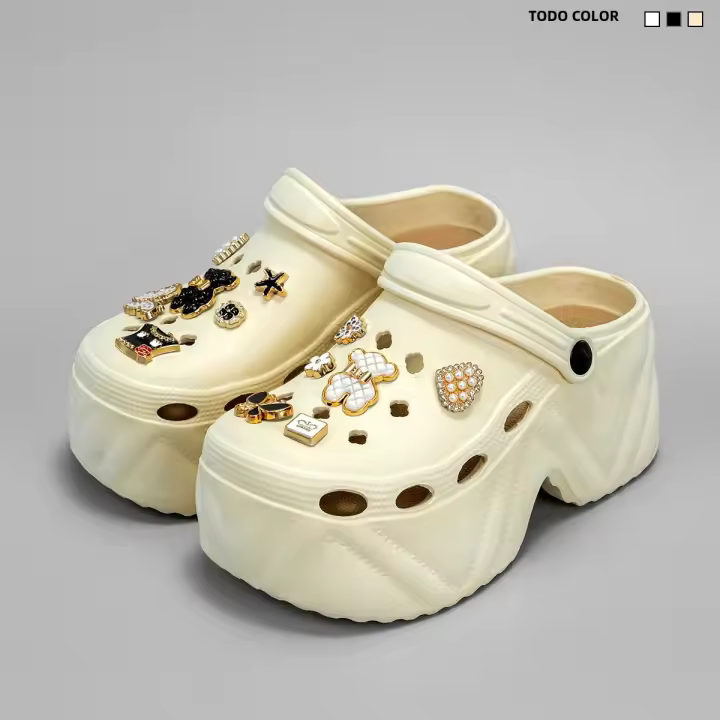 Sandalias De Tacón Alto Estilo Casual Con Patrón De Oso En Cuero Sintético Negro Y Blanco Diseño De Dibujos Animados X8809 - 1