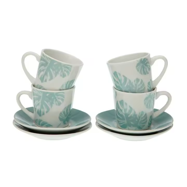 JUEGO 4 TAZAS CAFE + PLATO PORCELANA SHELLY VERSA - 1