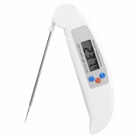 Termómetro digital para alimentos con batería incluida, lectura instantánea, sonda larga plegable con °F/°C, color blanco - 1