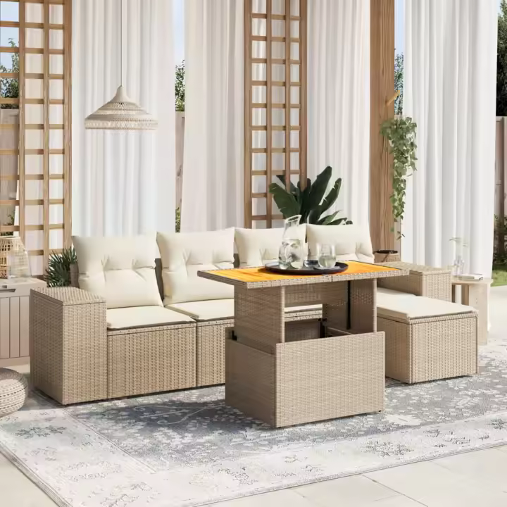 vidaXL Juego de sofás jardín con cojines 6 pzas ratán sintético beige - 1