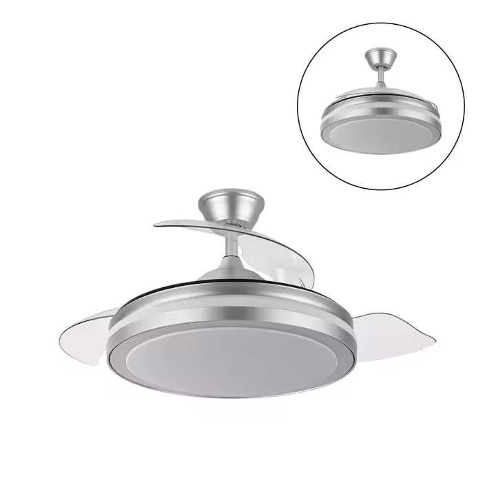 Ventilador Fabrilamp con control de memoria y remoto DC Esparta 72W en sofisticado plateado, ofrece 6120 lúmenes, ángulo de 110°, tres aspas y temperatura de color regulable (3000K, 4000K, 6000K) - 1