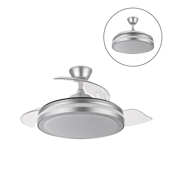 Ventilador Fabrilamp con control de memoria y remoto DC Esparta 72W en sofisticado plateado, ofrece 6120 lúmenes, ángulo de 110°, tres aspas y temperatura de color regulable (3000K, 4000K, 6000K) - 1