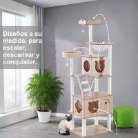 Árbol para Gatos, Torre Rascador para Gatos, 2 Casas de Madera, Plataformas Múltiples, con Juguete Colgante, Natural, 60CM*50CM*182CM - details 1