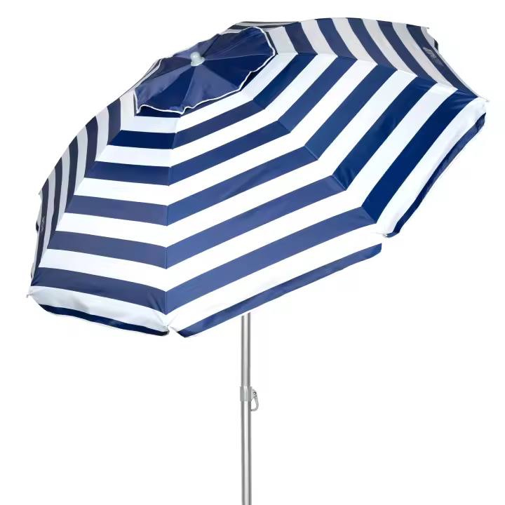 Aktive - Sombrilla de playa marinera antiviento, protección UV50 con revestimiento plateado, mástil de metal 28/32 mm, sistema de inclinación, 8 varillas de fibra de vidrio, ventilación Max+Air y funda de transporte, ideal para playa y piscina - 1