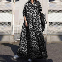Vestido Largo De Leopardo ZANZEA Para Mujer Otoño Elegante Casual Manga Larga Cuello En V a Line Suave Trabajo Vestido De Fiesta - details 4