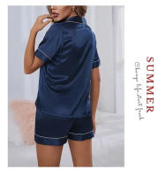 Conjunto De Pijamas De Seda Para Mujer 2 Piezas Camisola Y Shorts Estilo Elegante Sin Mangas Para Verano Dormir Y Descansar - details 11