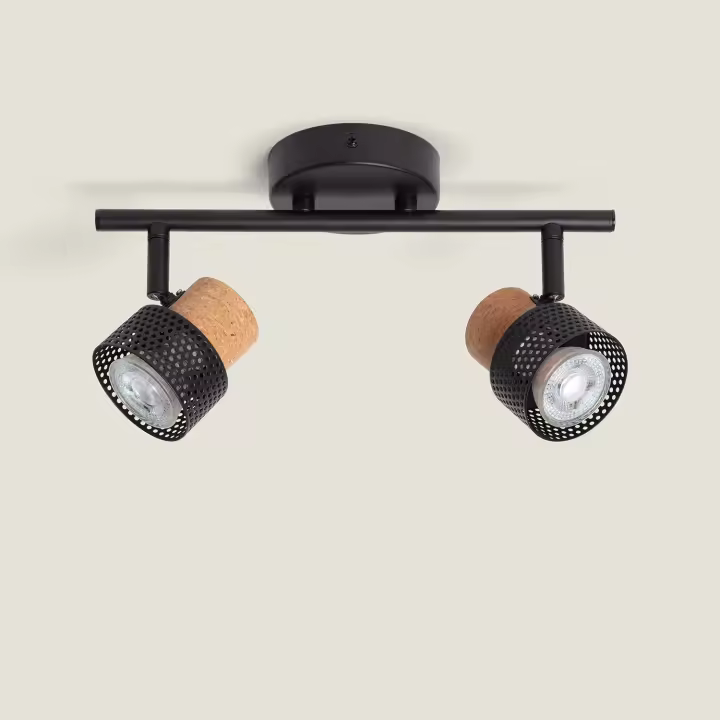 Ledkia Lámpara de Pared Metal y Corcho Dos Focos Liksy Negro - 1