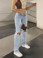 Women's Denim Ripped Straight Pants High Waist Elastic Slim Fit Casual Cotton Polyester Spandex Full Length Jeans - details 3