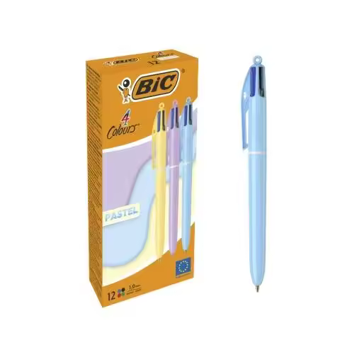 Bic 4 colours pastel boligrafo de bola retractil - punta media de 1.0mm - tinta con base de aceite - cuerpo en colores pastel - 4 colores (12 uds) - 1