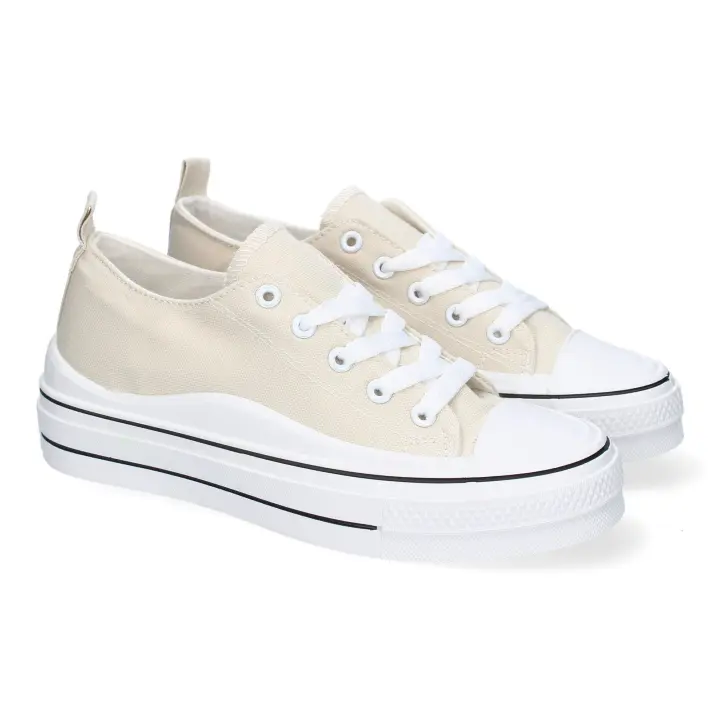 PuntoSalao Zapatillas de lona cómodas con plataforma baja mujer color beige ABX0212 - 1