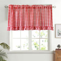 Cortinas Cortas De Rejilla Roja Clásica Con Volantes Para Cocina Y Dormitorio Voile Transparente Valance Para Ventanas Pequeñas Con Bolsa Para Cepillo - details 1