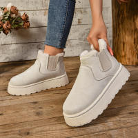 Botas Cortas De Peluche Para Mujer Invierno 2024 Calzado Casual Suela De Goma Material De Superficie CANVAS Lining PU Botas Chelsea De Tobillo Plataforma Sin Tacón - details 5