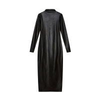 Vestido Largo De Cintura Alta Ajustado De Color Sólido Con Cuello Redondo Y Corte De Pierna Slim Para Mujer - details 4