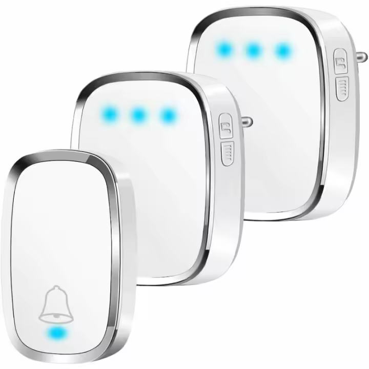 Timbre Inalámbrico, Timbre Inalámbrico Exterior Impermeable con Alcance de 300 Metros, Kit de Timbre con LED y 36 Melodías a 4 Niveles de Volumen para Hogar, Oficina, Hotel-1 Transmisor y 2 Receptores - 1