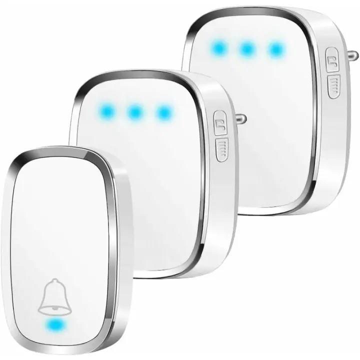 Timbre Inalámbrico, Timbre Inalámbrico Exterior Impermeable con Alcance de 300 Metros, Kit de Timbre con LED y 36 Melodías a 4 Niveles de Volumen para Hogar, Oficina, Hotel-1 Transmisor y 2 Receptores - 1