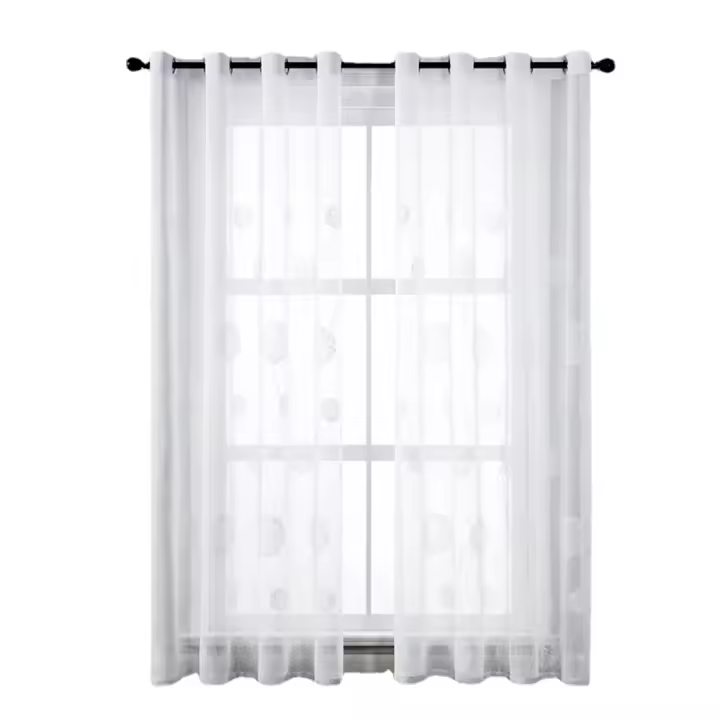 Cortina Cortinas con Ojales Bordadas en Gasa Transparente - 2 Piezas - 1