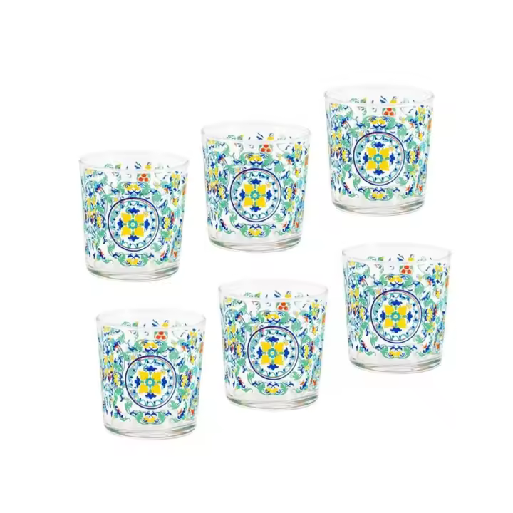 Pack seis vasos cristal modelo NATURE 9 cm. multicolor detalles formas variadas - 1