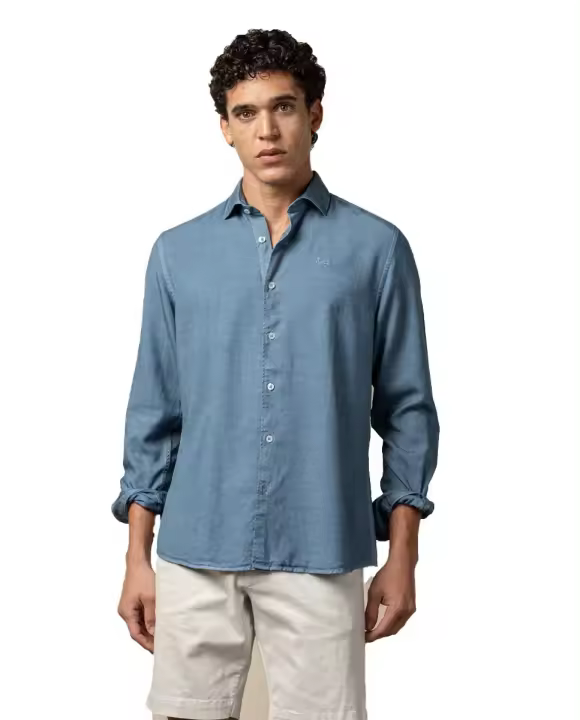 S24040640 Camisa Scotta De Hombre De Tencel Y Lino Regular Fit- Azul - 1