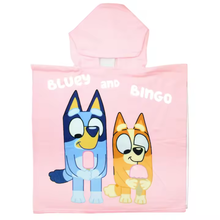 Poncho Toalla Infantil Bluey Rosa 55x110 cm – Diseño Oficial con Capucha – Microfibra Suave y de Secado Rápido – Ideal para Playa, Piscina o Baño – Regalo Perfecto para Niñas Fans de Bluey - 1