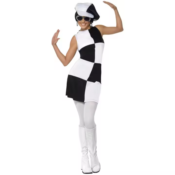 Smiffy's Disfraz Mujer Estilo Años 60 Fiestera Negro con Gorra - 1