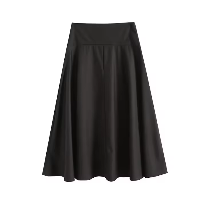 Nueva moda mujer cremallera lateral Vintage cintura alta A-line Midi falda Otoño Invierno elegante faldas de oficina - 1