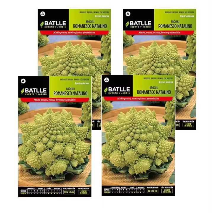 4 Sobres de Semillas de romanescu brocoli natalino de Semillas Batlle. - 1