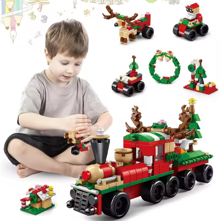 Bloques de Construcción Navideños, Bloques de Construcción de Automóviles Santa Elk, Mini Juego de Bloques de Construcción de Partículas Pequeñas, Juguetes Navideños para Niños - 1