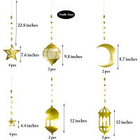 Decoración De Fiesta Aladdin Con Lámpara De Estrella Dorada Y Crescent Moon 16pcs Guirnalda De EID Ramadan Banderín Colgante Para Cumpleaños Y Fiesta De Eid - details 1