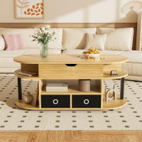 Mesa de Centro Moderna de Madera veteada con función elevadora, Espacio de almacenamiento y bolsillos de Tela Negra-Versátil, elegant y práctica para salones y despachos - details 5