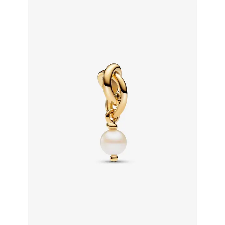 Pandora - Charm Colgante de Círculo de eternidad con Perla cultivada de Agua Dulce tratado-Baño de Oro de 14K - 1