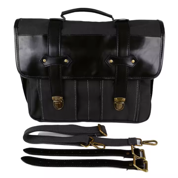 Bolsa Lateral De Motocicleta Negra Y Marrón Gran Capacidad Para Hombres Bolsa De Hombro Y Briefcase Motocross Material De Cuero Y Lona - 1