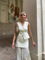 Conjunto De Vestido Para Mujer Estilo Británico Con Botones Metálicos Y Volante Hasta El Tobillo Traje De Invierno Elegante Y Temperamental - details 6