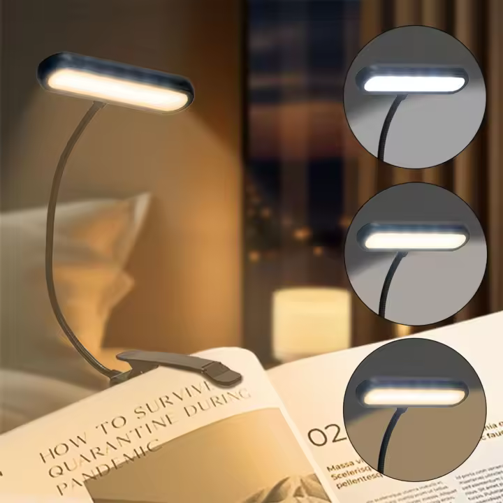 Lámpara De Lectura LED Recargable Por USB Con Pinza Para Libro 3 Temperaturas De Color Luz Nocturna Para Estudio Y Dormitorio - 1