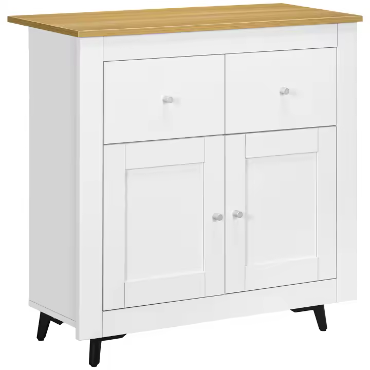HOMCOM Aparador de Cocina Buffet Auxiliar de Comedor Moderno con Puertas Dobles y 2 Cajones para Salón Entrada Oficina 78x35x80 cm Blanco - 1
