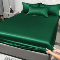 Sábana Básica Moderna De Satén En Color Sólido Verde Oscuro Sábana Ajustable Para Cama Colchón Excluido De La Dormitorio Ropa De Cama - details 3