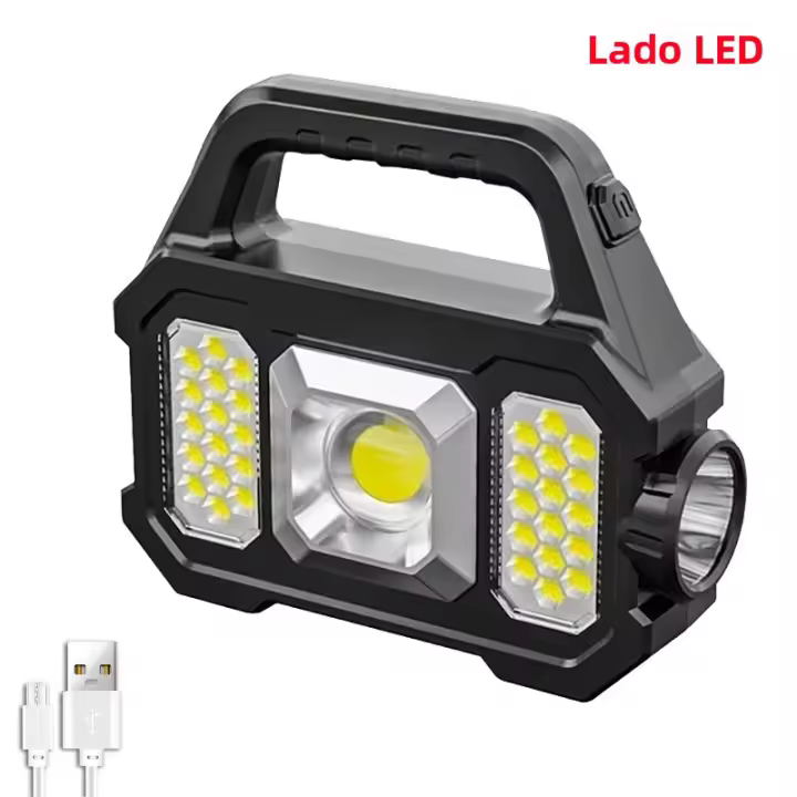 Porcheddu interior LED Super brillante recargable solar USB para camping pesca emergencias exterior torcha con luz cubierta de 100-200 m ABS resistente al agua y choques - 1