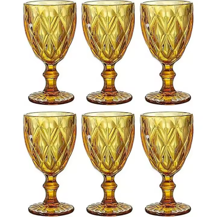 Copas de vino de Colores, Copas de Vidrio, Diseño vintage en relieve, Vagos de Vidrio de Colores, juego de 6, colámbar - 1