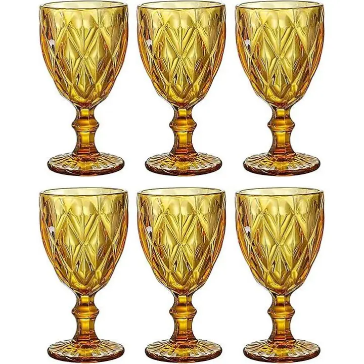 Copas de vino de Colores, Copas de Vidrio, Diseño vintage en relieve, Vagos de Vidrio de Colores, juego de 6, colámbar - 1