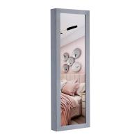 Espejo joyero con armario y luz led, montaje en puerta o pared, con cerradura, 2 cajones, organizador elegante de joyería en gris o marrón rústico, perfecto para dormitorio y habitación - details 1