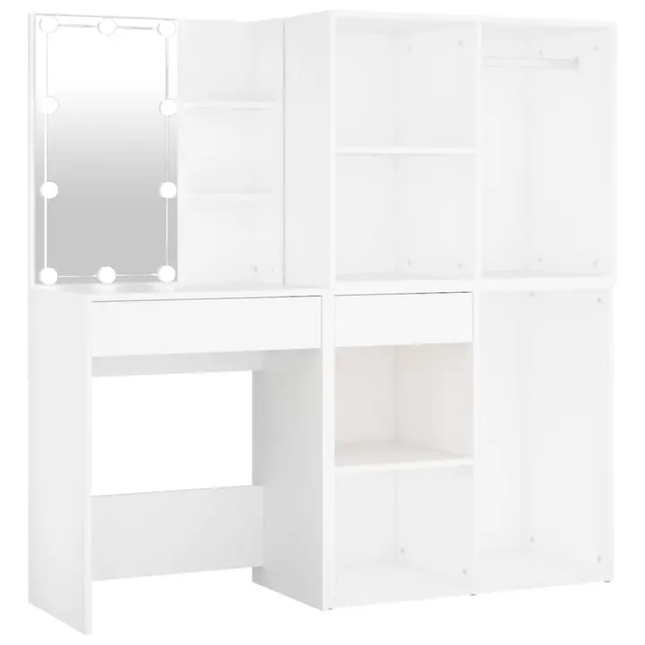 vidaXL Tocador con LED y 2 armarios madera contrachapada blanco - 1