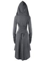 Vestido De Invierno Con Capucha Gótico Con Cinturón Y Manga Larga Vestido Bodycon Vintage Slinky Con Encaje Cuello Alto Estilo Americano Retro Para Mujer - details 6