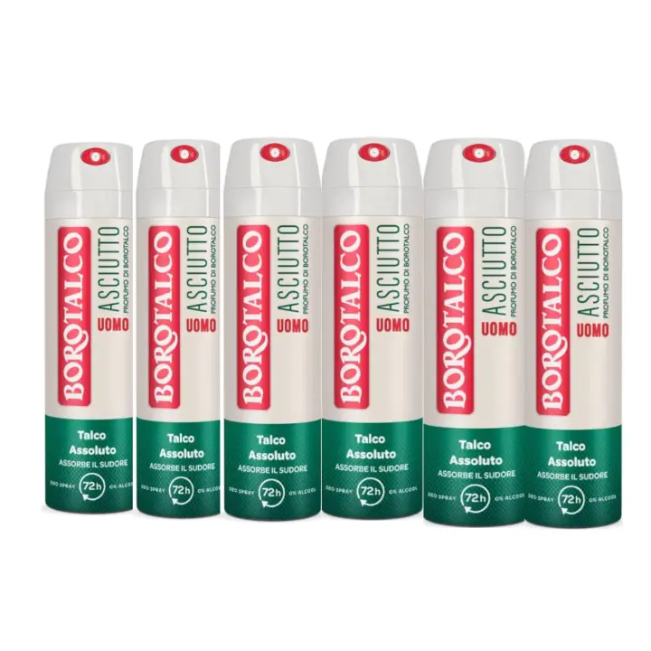 Borotalco - Desodorante Invisible en Spray para Hombre, Fórmula Sin Alcohol, Antimanchas 72h - Pack 6x150 ml - 1