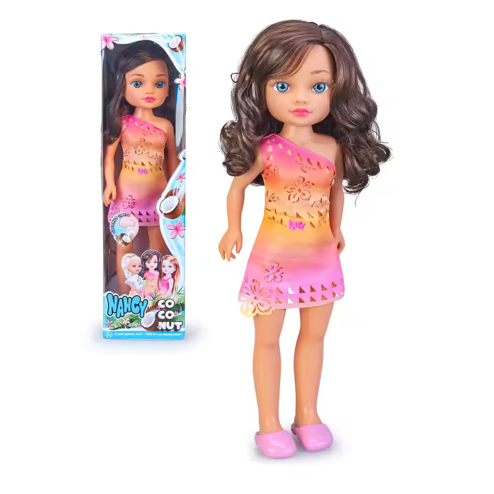 Nancy Coconut Brunette, Muñeca Vestida con un Conjunto Veraniego, Morena de Ojos Azules, Juguete con Olor a Coco Real, +3 años, Famosa (NAC88200) - 1