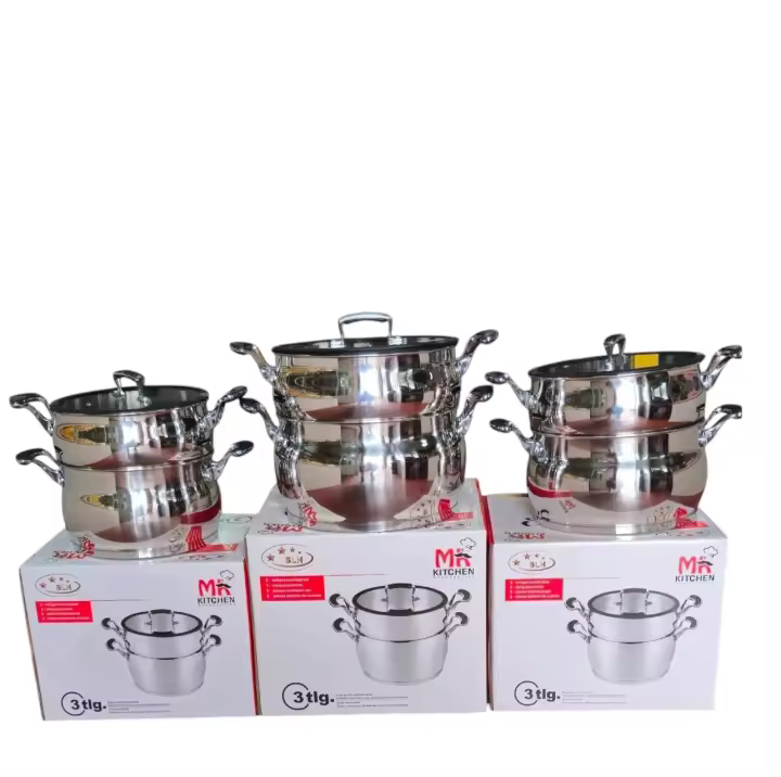 Olla Vaporizadora de Acero Inoxidable de Alta Calidad – 3 Piezas con Tapa de Vidrio Templado BRAND MK - 1