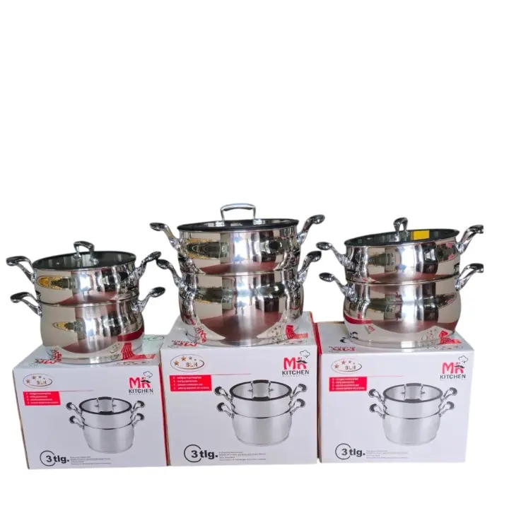Olla Vaporizadora de Acero Inoxidable de Alta Calidad – 3 Piezas con Tapa de Vidrio Templado BRAND MK - 1